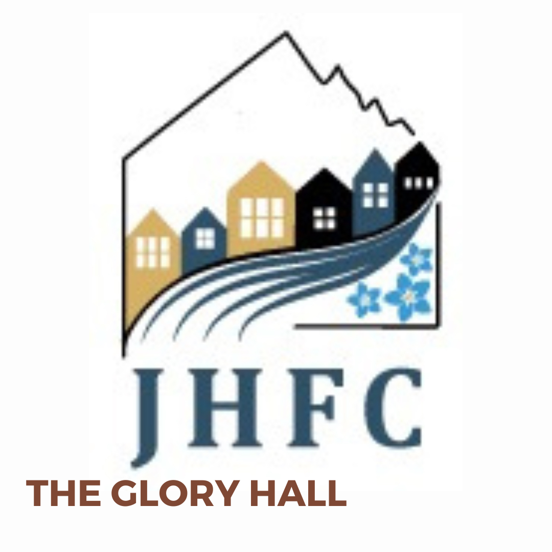 Glory Hall Logo of townhouses on a hill